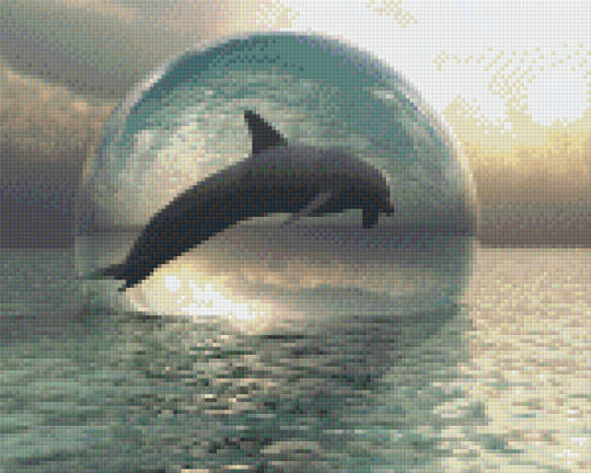 Dolphin In Bubbles Nine [9] Baseplate PixelHobby Mini-mosaic Art Kit